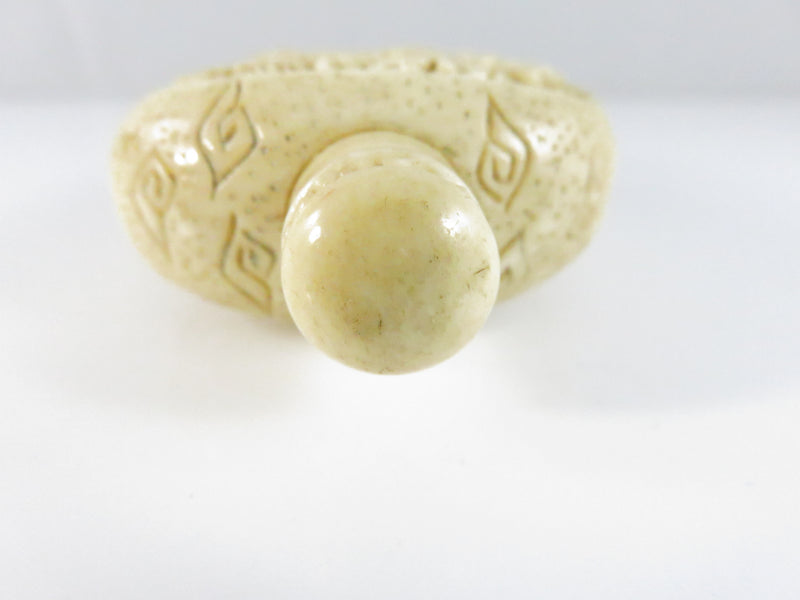 Carved Chinese Export Composite Snuff Bottle with Crane Motif Relief Panels 3 1/8 In Tall c20th Decor