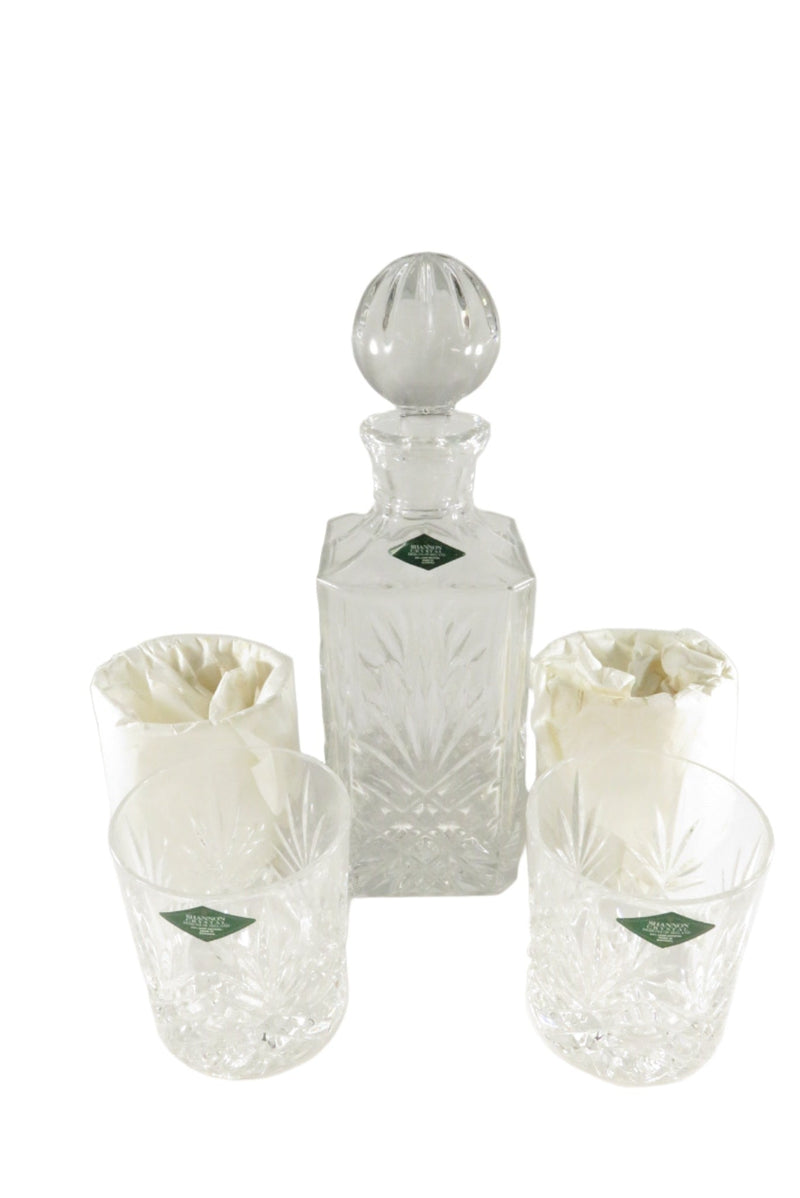 Shannon Crystal Whisky Decanter 4 Double Old Fashion Tumblers Style 3447 — Rarities • Silver — front view