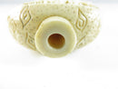 Carved Chinese Export Composite Snuff Bottle with Crane Motif Relief Panels 3 1/8 In Tall c20th Decor
