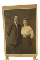 Man Woman in Pose c1920 Antique Cabinet Style Card Photo Cut Down — front view