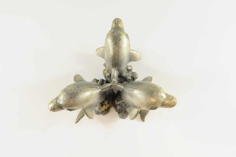 Dolphin Pewter Stand, Triple Dolphin Crystal Ball Stand 2 1/2" x 3" Approx