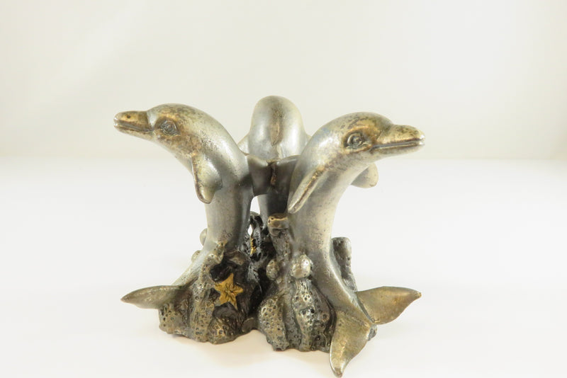 Dolphin Pewter Stand, Triple Dolphin Crystal Ball Stand 2 1/2" x 3" Approx