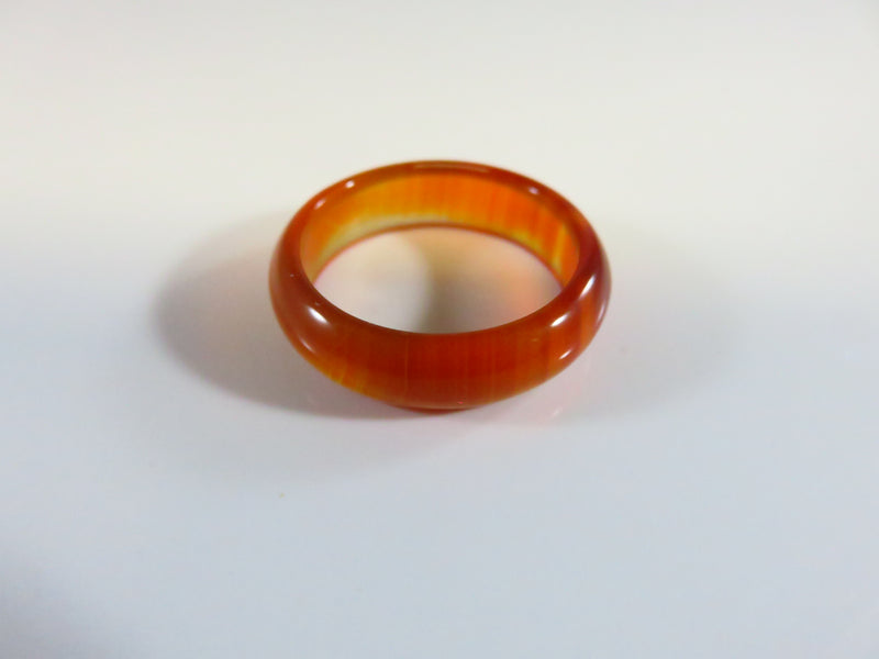 Sz 8 Burnt Orange Carnelian Agate Style Domed Comfort Fit Wedding Band Ring