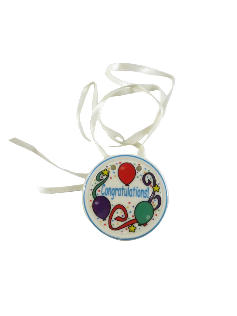 Retractable badge holder with colorful design on a white background