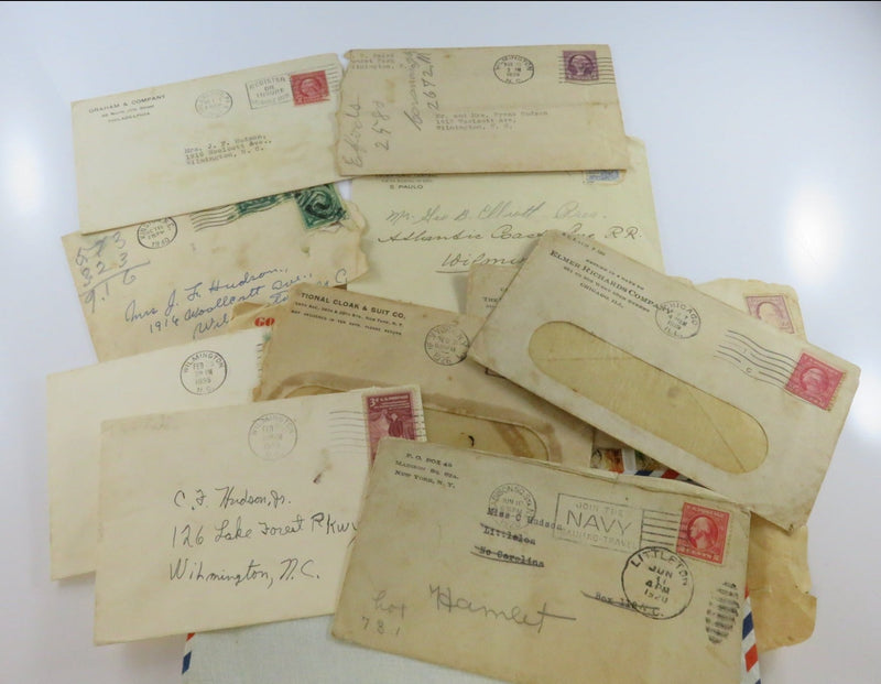 Grouping of Antique and Vintage Stamped Envelops c1919 to c1940 As Pictured — front view