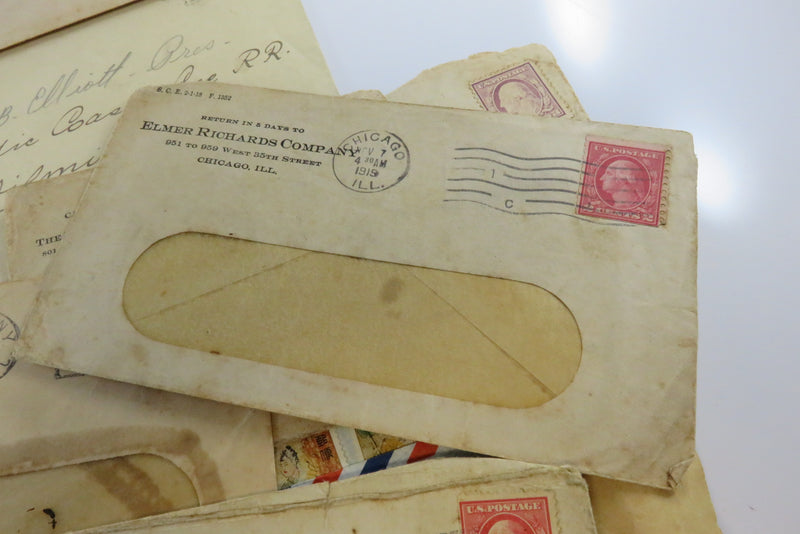 Grouping of Antique and Vintage Stamped Envelops c1919 to c1940 As Pictured