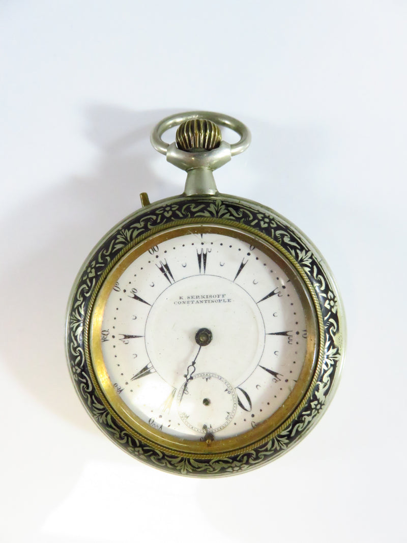 Antique K. Serkisoff Constantople Enameled White Metal Cased Pocket Watch