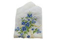 Vintage Embroidered Handkerchief Blue White Yellow Green Flowers — front view
