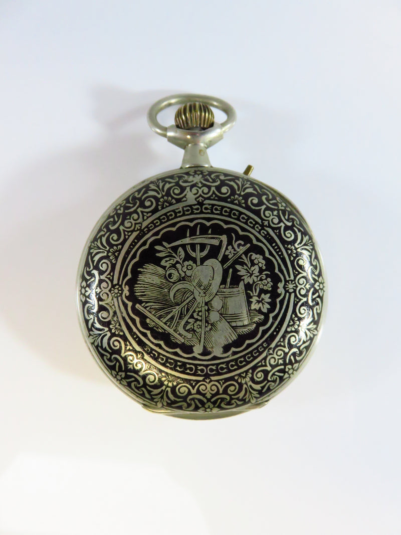 Antique K. Serkisoff Constantople Enameled White Metal Cased Pocket Watch