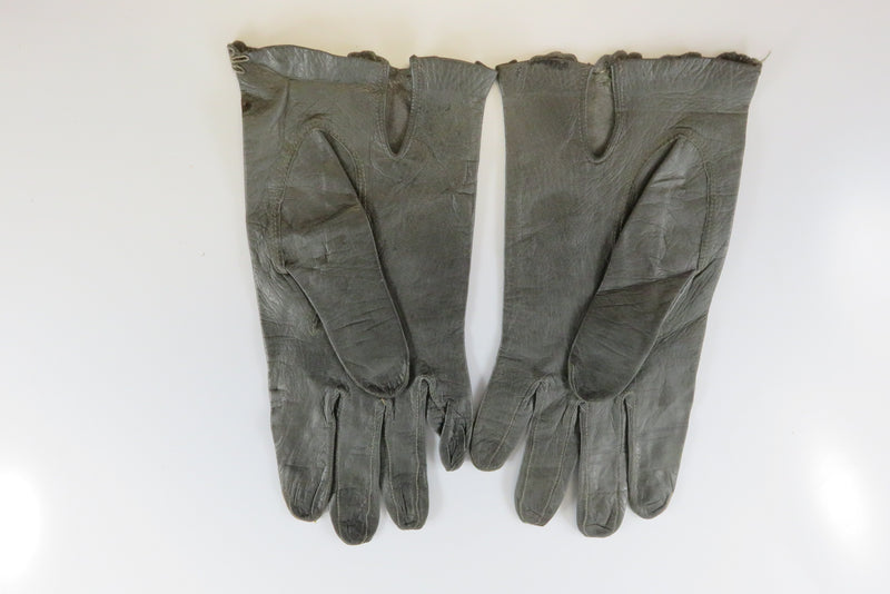 Vintage Short Day Gloves Gray Lace Flower Decorated Women's Leather Gloves