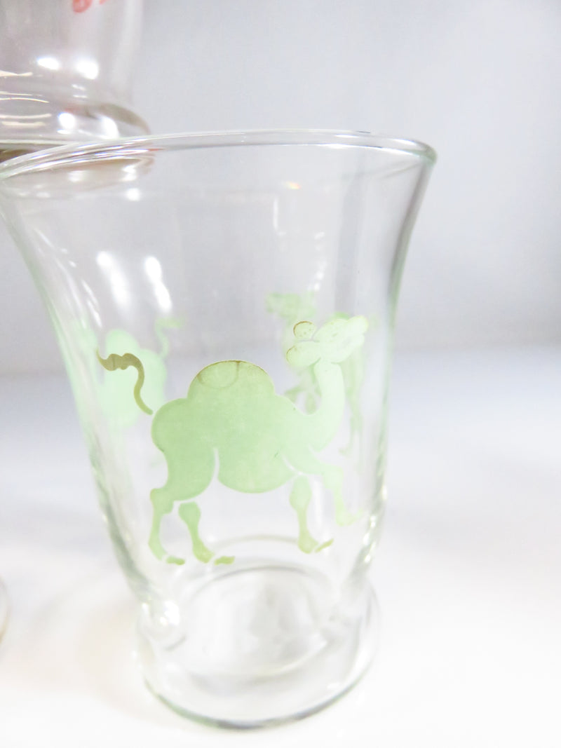 Assortment of 5 Animal Decorated Juice Glasses Approx 4 ounce