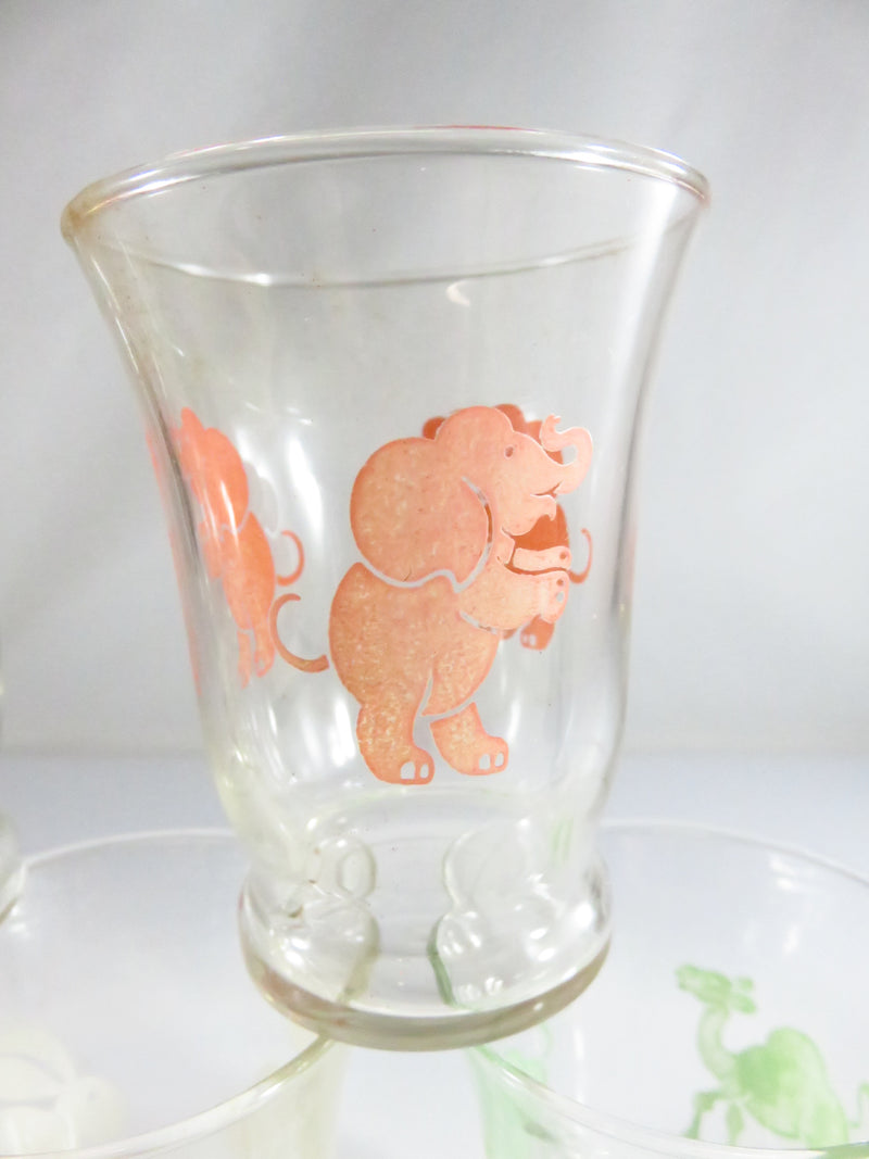 Assortment of 5 Animal Decorated Juice Glasses Approx 4 ounce