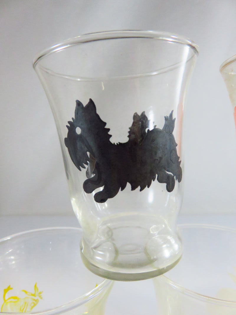 Assortment of 5 Animal Decorated Juice Glasses Approx 4 ounce