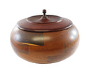Large Vintage Wood Marquetry Bowl With Lid Lathe Turned 9" x 4" OD — front view