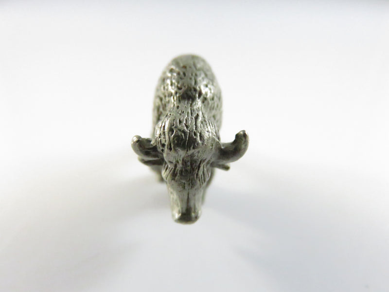 Vintage Pewter Buffalo Figurine Miniature Western Collectible Shelf Accent 1.25 Inch