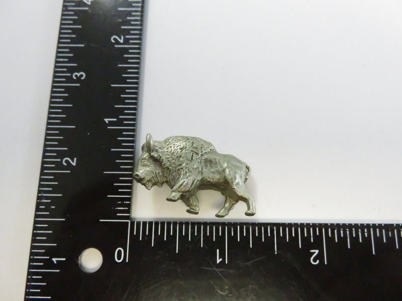 Vintage Pewter Buffalo Figurine Miniature Western Collectible Shelf Accent 1.25 Inch