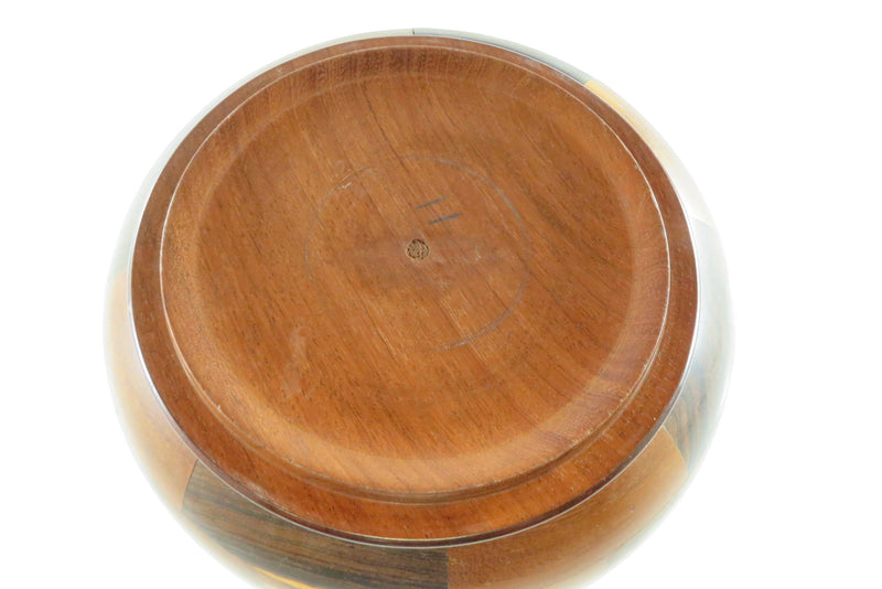 Large Vintage Wood Marquetry Bowl With Lid Lathe Turned 9" x 4" OD