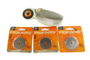 Fiskars Rotary Cutter 45mm Used + 3 Packs Cutting Blades — front view