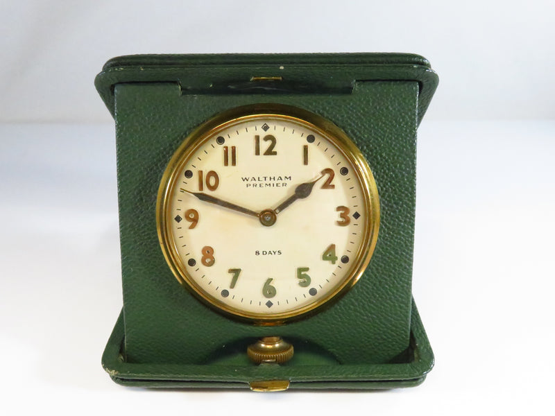 Waltham Premier German Made Green Cased 8 Day Travel Desk Clock Running