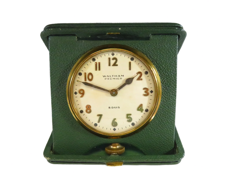 Waltham Premier German Made Green Cased 8 Day Travel Desk Clock Running