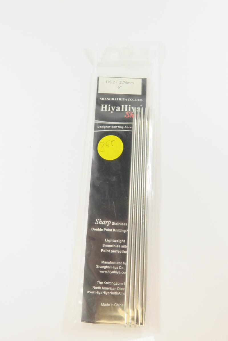 HIYA HIYA Stainless Steel Double Pointed Needles US 2/2.75mm 6", Set of 5
