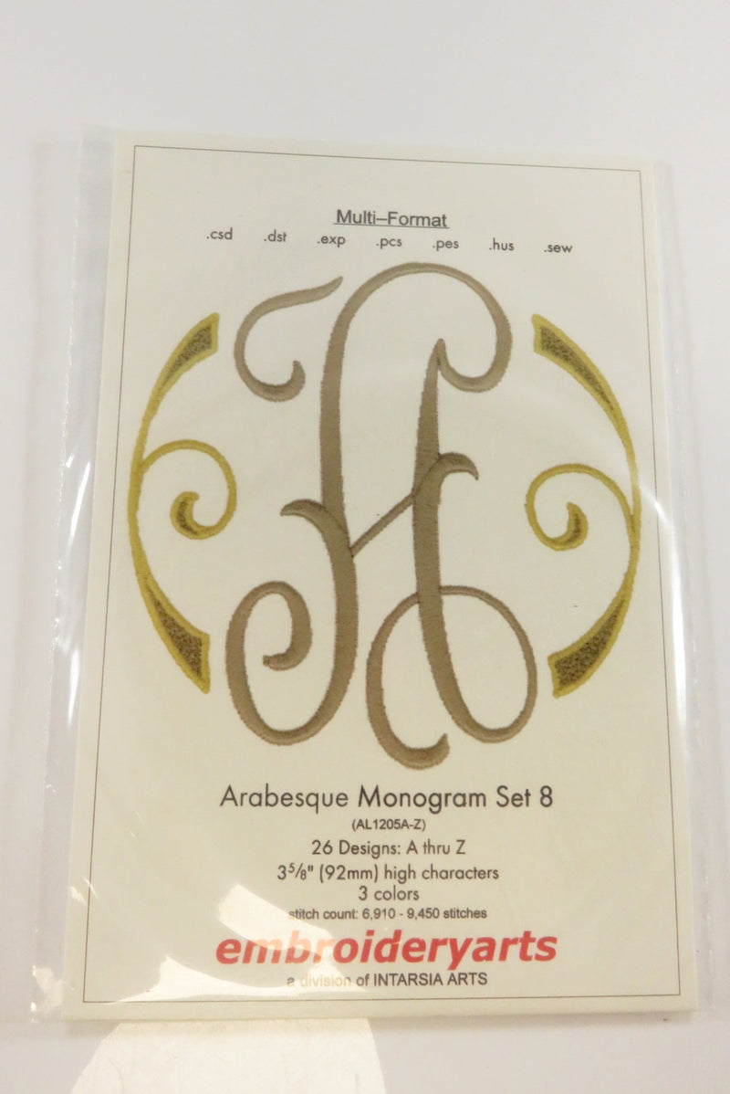 Arabesque Monogram Set 8 Embroidery Arts Mini CD 26 Designs Windows 7 — front view