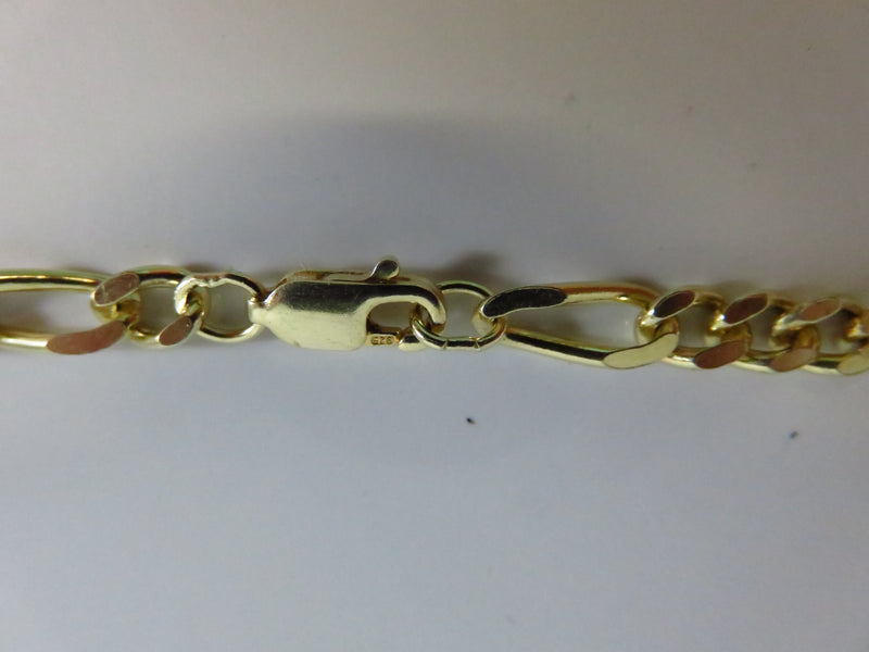 Unisex 925 Gold Gilded Sterling Figaro Chain 20" Long w Lobster Clasp