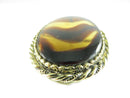 Vintage Faux Tortoise Shell Oval Glass Brooch Signed Lisa Gold Tone Statement Pin