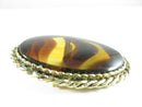 Vintage Faux Tortoise Shell Oval Glass Brooch Signed Lisa Gold Tone Statement Pin