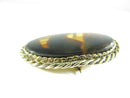 Vintage Faux Tortoise Shell Oval Glass Brooch Signed Lisa Gold Tone Statement Pin