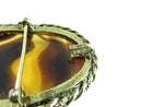 Vintage Faux Tortoise Shell Oval Glass Brooch Signed Lisa Gold Tone Statement Pin