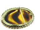 Vintage Faux Tortoise Shell Oval Glass Brooch Signed Lisa Gold Tone Statement Pin