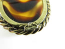 Vintage Faux Tortoise Shell Oval Glass Brooch Signed Lisa Gold Tone Statement Pin
