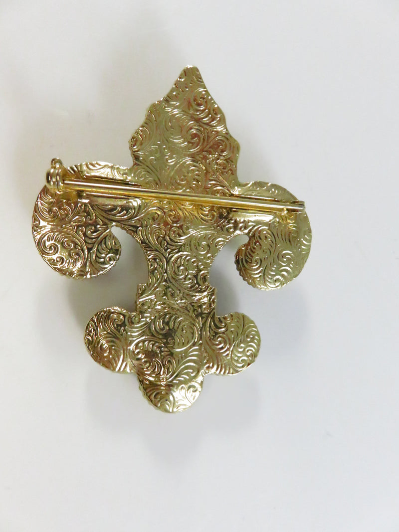 Vintage 1928 Style Gold Tone Brooch with Faux Pearls and Faceted Glass Stones