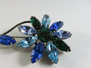 Vintage Blue and Green Glass Stone Flower Brooch for Repair or Repurpose
