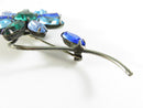 Vintage Blue and Green Glass Stone Flower Brooch for Repair or Repurpose