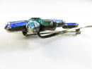 Vintage Blue and Green Glass Stone Flower Brooch for Repair or Repurpose