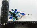 Vintage Blue and Green Glass Stone Flower Brooch for Repair or Repurpose