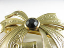 Gold Tone French Bow Hair Barrette with Black Glass Center Mid-Century
