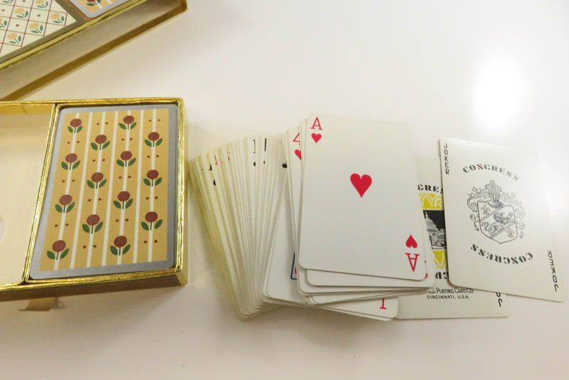 Vintage Set of Two Floral Décor Playing Cards Sets Congress US Playing Card Co