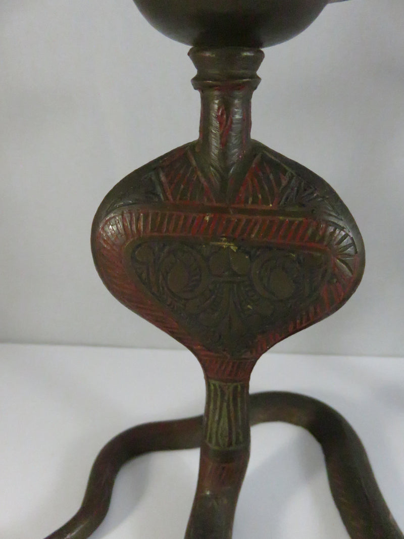 Serpent Brass Candlestick Holders Mid Century Indian Naga Form Lac Work Pair