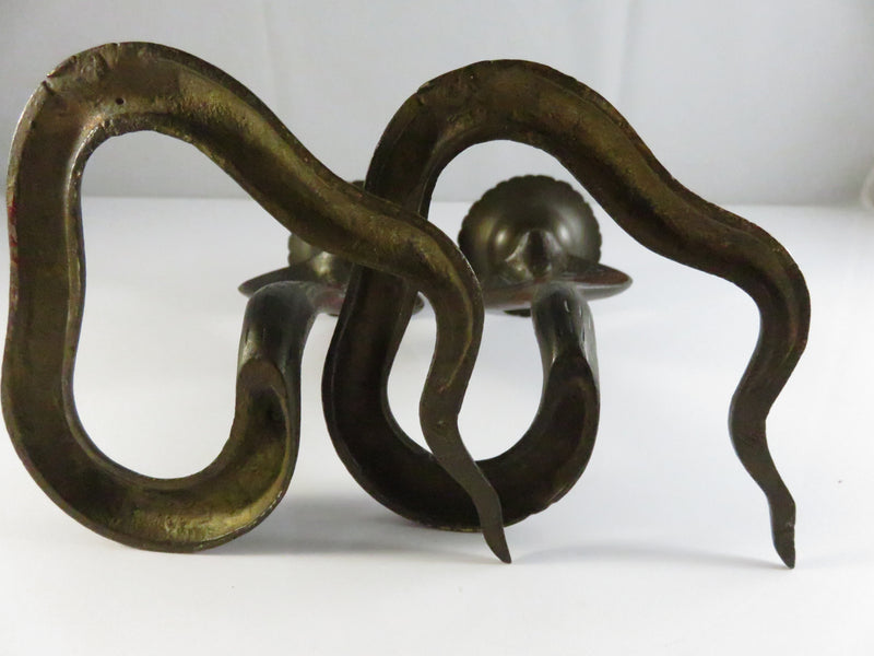 Serpent Brass Candlestick Holders Mid Century Indian Naga Form Lac Work Pair