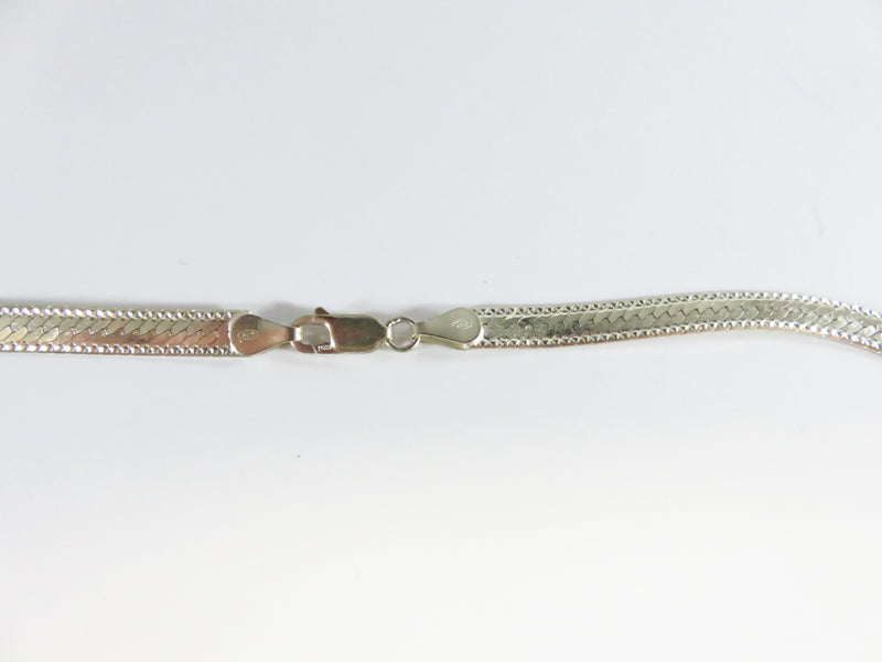 Fancy 925 Herringbone Chain 20" Long w Lobster Clasp No Polish Rhodium