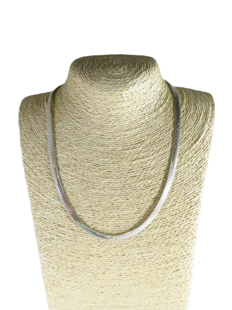 Fancy 925 Herringbone Chain 20" Long w Lobster Clasp No Polish Rhodium