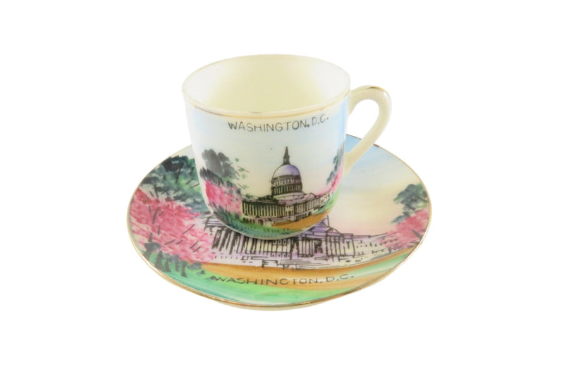 c1950 U.S. Capitol Washington D.C. Tea & Saucer Hand Painted Travel Souvenir — Pottery & Glass:Pottery & China:China & Dinner