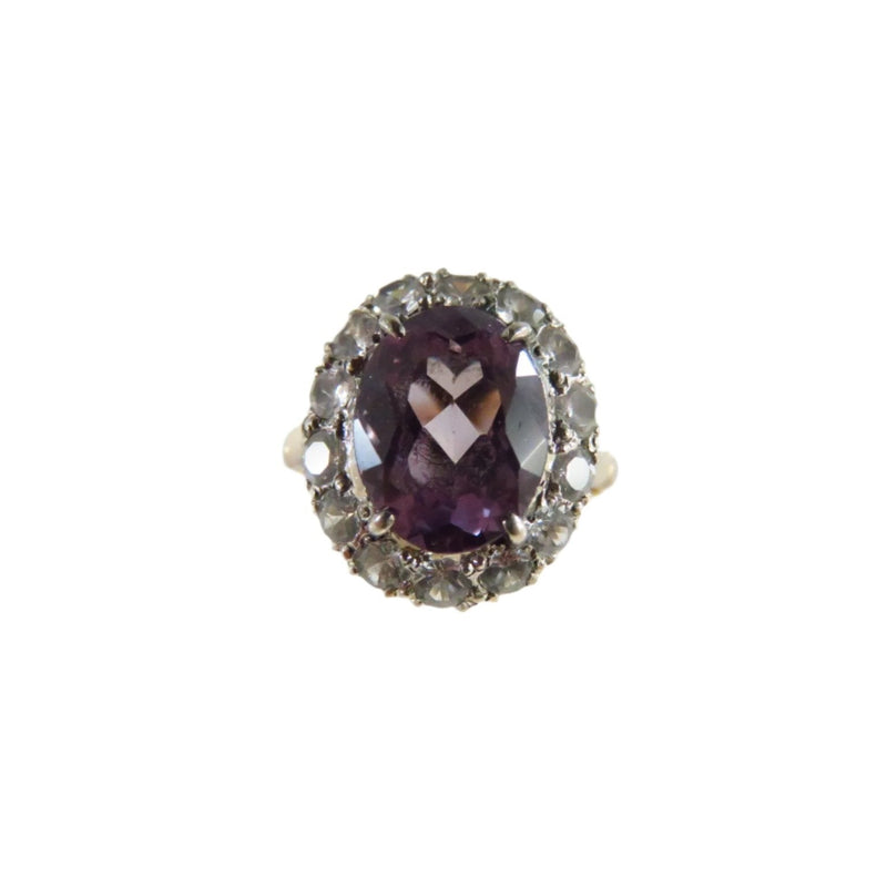 Lab Created Purple Sapphire & Clear Quartz Halo Ring in 9K Gold, Oval Cut, Size 6.25 Vintage — Jewelry & Watches:Vintage & An