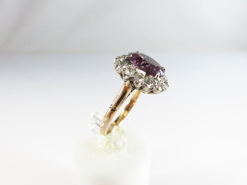 9K Gold Synthetic Purple Sapphire with Faceted Quartz Surround Size 6 1/4