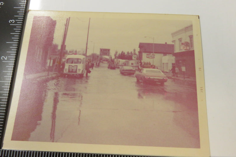 cJuly 1973 Street View Photo of Flooded Downtown Street  4 1/2 x 3 1/2