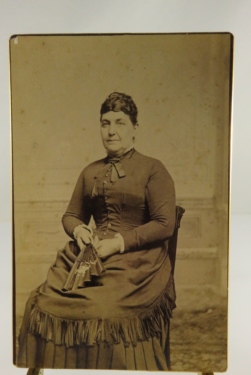 Antique Cabinet Card Woman with Fan Collar Pin Extra Large Image GH Wood C1890