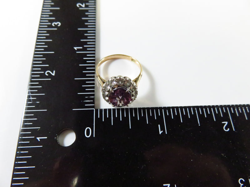 9K Gold Synthetic Purple Sapphire with Faceted Quartz Surround Size 6 1/4